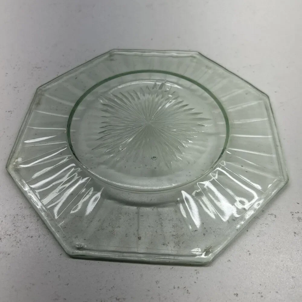 Lot Of 3 - Vintage Bundle Heisey Green Uranium Glass Octagon‎ Shaped 7